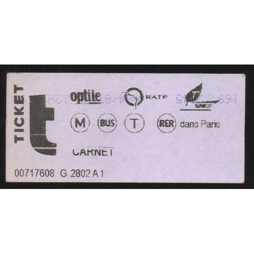 Ticket Violet Metro Bus Tram Rer Dans Paris Composté 2003