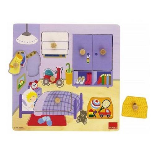 Puzzle Eveil Bebe 7 Pieces Boutons - Objets Chambre D'enfant - Encastrement Bois