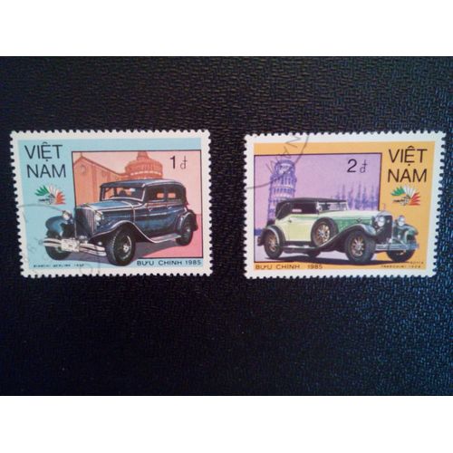 Timbre Vietnam Yt 624 - 625 Exposition Internationale De Timbres Italia `85, Automobiles 1985