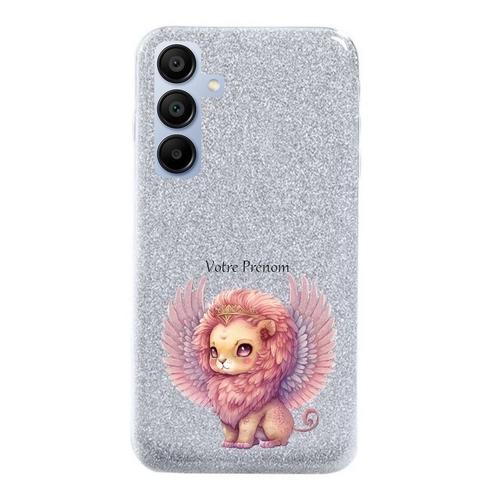 Coque Pour Galaxy A55 Paillettes Argent Lion Princesse