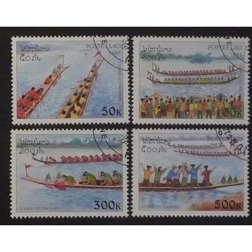 Laos Oblitéré Lot De 4 Timbres De 1997 Pirogues