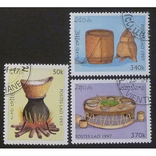 Laos Oblitéré Lot De 3 Timbres De 1997 Art Culinaire