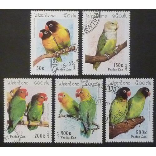 Laos Oblitéré Lot De 5 Timbres De 1997 Peroquets