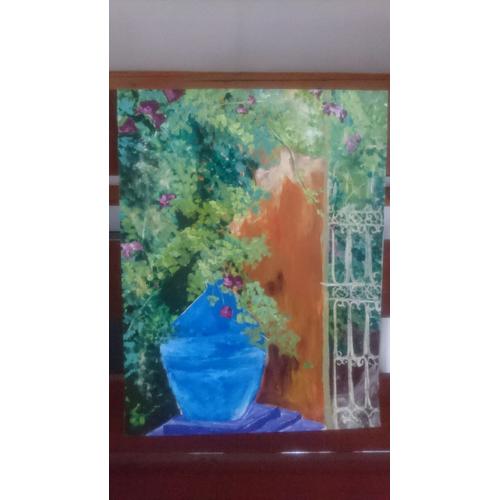 Le Jardin Majorelle. Peinture Acrylique Sur Papier 50x64 Signée