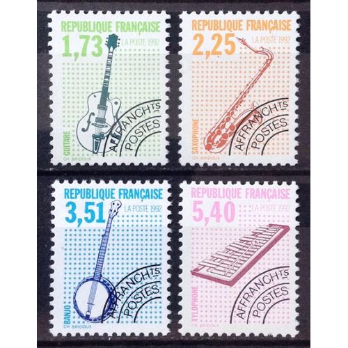 Série Préoblitérés Instruments Musique De 1992 -N° 224 Guitare Electrique + 225 Saxophone + 226 Banjo + 227 Xylophone Neufs** Luxe (= Sans Trace De Charnière) -Cote 8 -France Année 1992 -N22631
