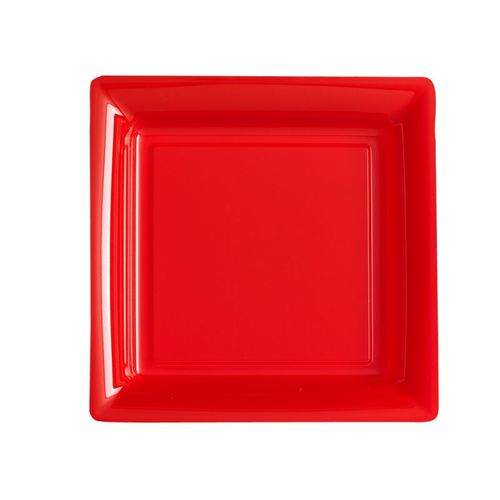 12 Petites Assiettes Carrées En Plastique Rouge 18 Cm Taille Unique