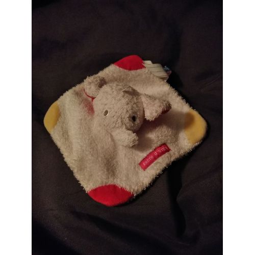 Doudou Elephant Blanc Rouge Jaune Eponge Sucre D Orge