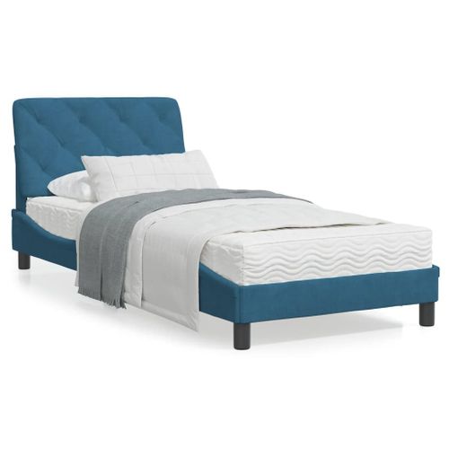 Vidaxl Lit Avec Matelas Bleu 90x200 Cm Velours