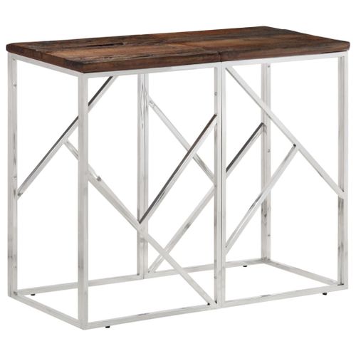 Vidaxl Table Console Argenté Acier Inoxydable Et Bois De Mélèze Massif