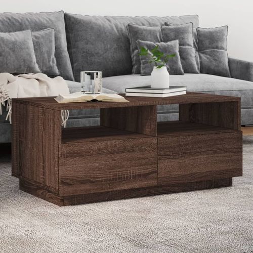 Vidaxl Table Basse Avec Lumières Led Chêne Marron 90x49x40 Cm