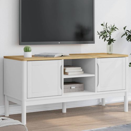 Vidaxl Meuble Tv Floro Blanc 114x43x55 Cm Bois Massif De Pin