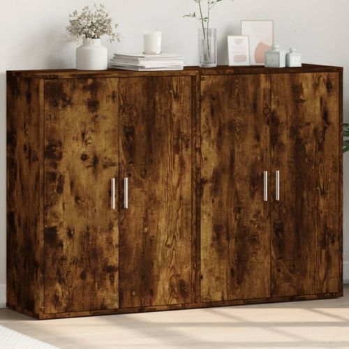 Vidaxl Buffets 2 Pcs Chêne Fumé 60x31x84 Cm Bois D'ingénierie