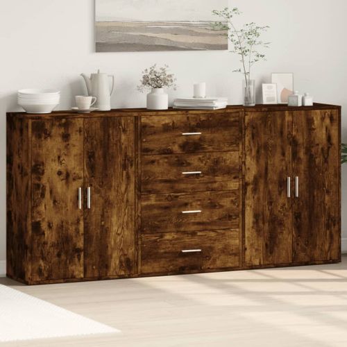 Vidaxl Buffets 3 Pcs Chêne Fumé 60x31x84 Cm Bois D'ingénierie