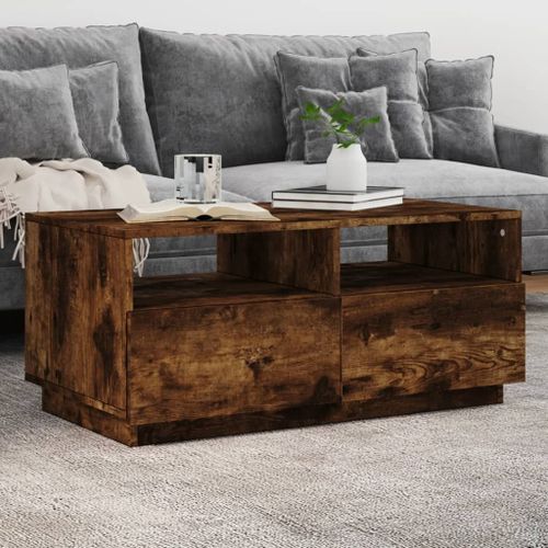 Vidaxl Table Basse Avec Lumières Led Chêne Fumé 90x49x40 Cm