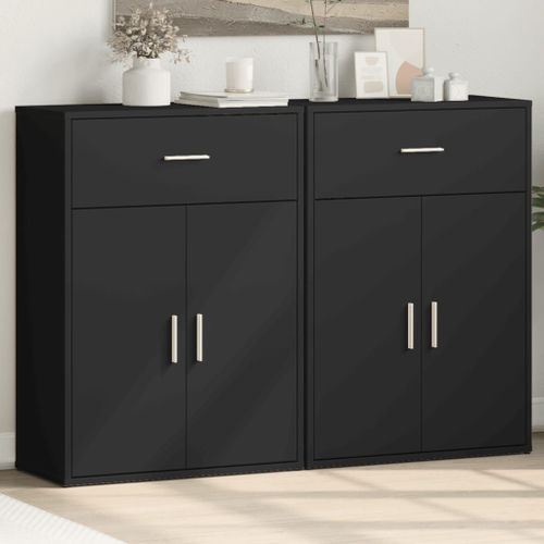 Vidaxl Buffets 2 Pcs Noir 60x30x84 Cm Bois D'ingénierie