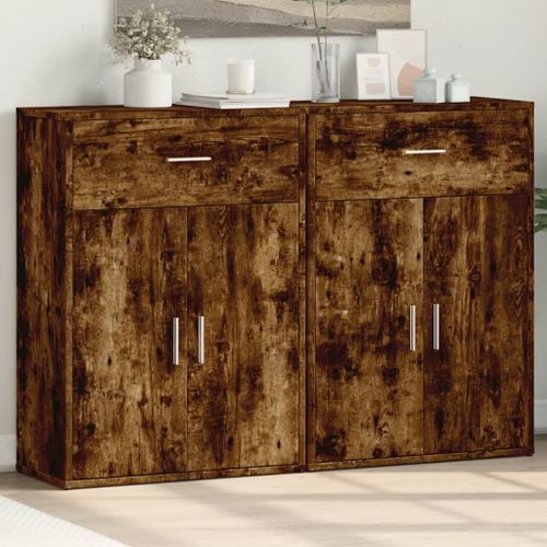 Vidaxl Buffets 2 Pcs Chêne Fumé 60x30x84 Cm Bois D'ingénierie