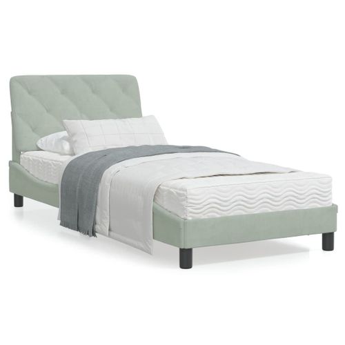 Vidaxl Lit Avec Matelas Gris Clair 90x200 Cm Velours