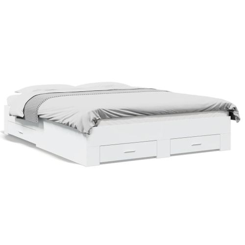 Vidaxl Cadre De Lit Avec Tiroirs Sans Matelas Blanc 160x200 Cm