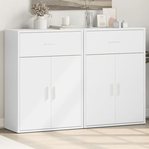 Vidaxl Buffets 2 Pcs Blanc 60x30x84 Cm Bois D'ingénierie