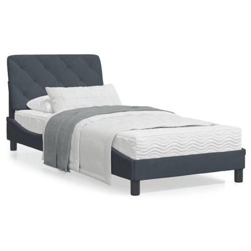 Vidaxl Cadre De Lit Avec Tête De Lit Gris Foncé 90x190 Cm Velours