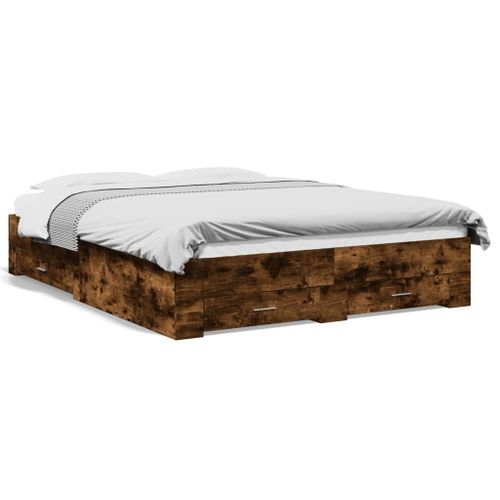 Vidaxl Cadre De Lit Avec Tiroirs Sans Matelas Chêne Fumé 160x200 Cm