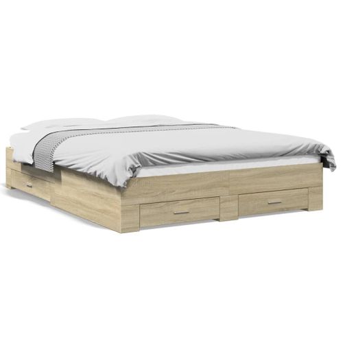 Vidaxl Cadre De Lit Avec Tiroirs Sans Matelas Chêne Sonoma 160x200 Cm