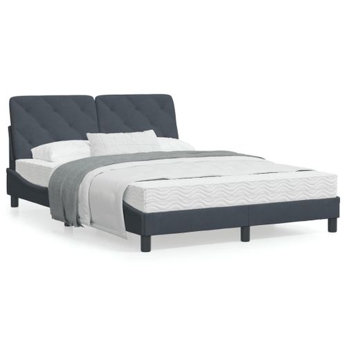 Vidaxl Lit Avec Matelas Gris Foncé 140x190 Cm Velours
