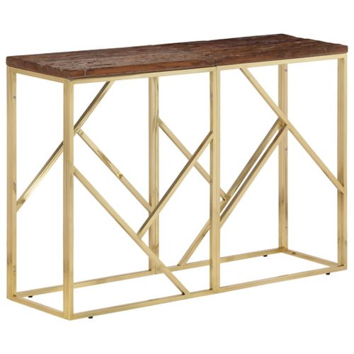 Vidaxl Table Console Doré Acier Inoxydable Et Bois De Mélèze Massif