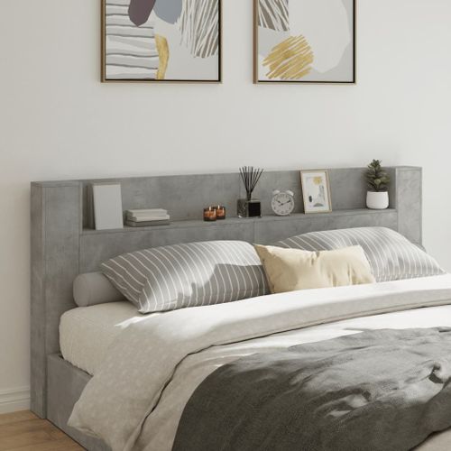 Vidaxl Armoire Tête De Lit Avec Led Gris Béton 220x16,5x103,5 Cm