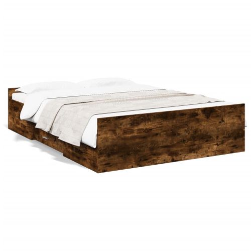 Vidaxl Cadre De Lit Avec Tiroirs Sans Matelas Chêne Fumé 135x190 Cm