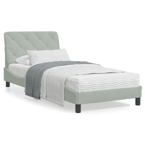 Vidaxl Cadre De Lit Avec Tête De Lit Gris Clair 90x200 Cm Velours