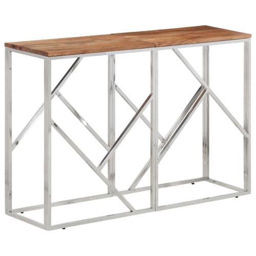 Vidaxl Table Console Argenté Acier Inoxydable Et Bois Massif D'acacia