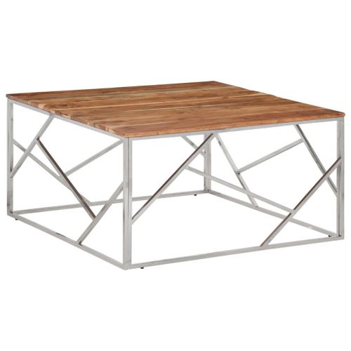 Vidaxl Table Basse Argenté Acier Inoxydable Et Bois Massif D'acacia