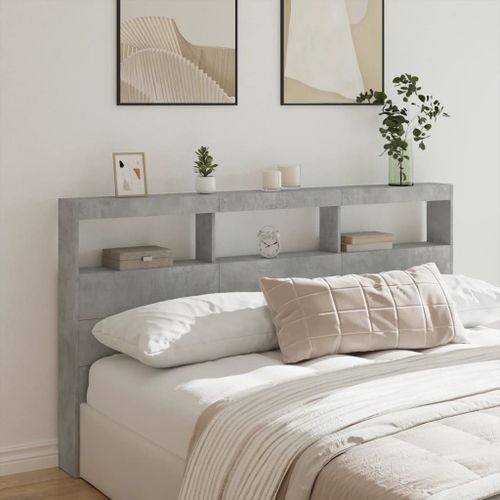 Vidaxl Armoire Tête De Lit Avec Led Gris Béton 180x17x102 Cm