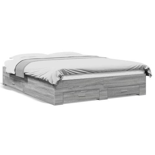 Vidaxl Cadre De Lit Avec Tiroirs Sans Matelas Sonoma Gris 160x200 Cm