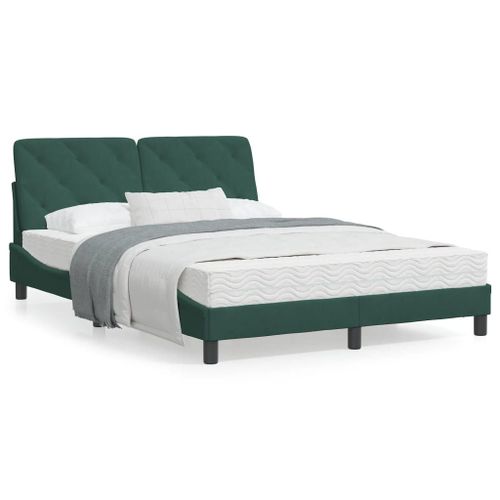 Vidaxl Cadre De Lit Avec Tête De Lit Vert Foncé 140x190 Cm Velours