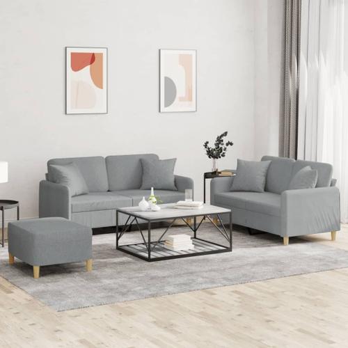 Vidaxl Ensemble De Canapés 3 Pcs Coussins Gris Clair Tissu