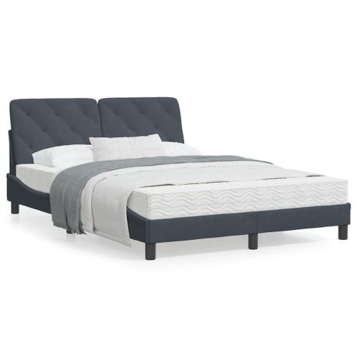 Vidaxl Cadre De Lit Avec Tête De Lit Gris Foncé 140x190 Cm Velours