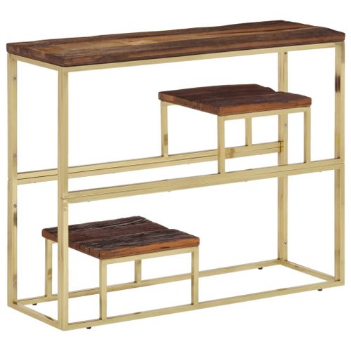 Vidaxl Table Console Doré Acier Inoxydable Et Bois De Mélèze Massif