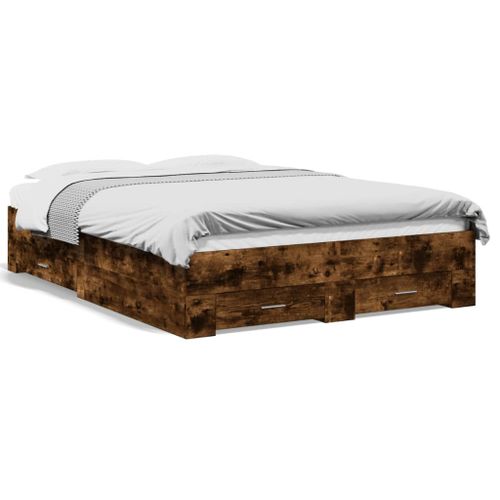 Vidaxl Cadre De Lit Avec Tiroirs Sans Matelas Chêne Fumé 140x190 Cm