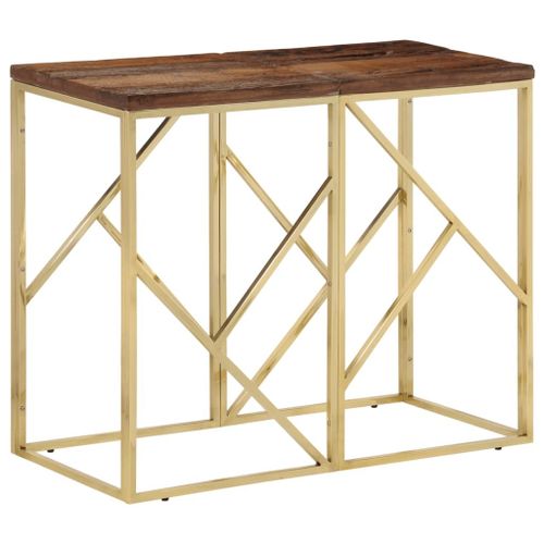 Vidaxl Table Console Doré Acier Inoxydable Et Bois De Mélèze Massif