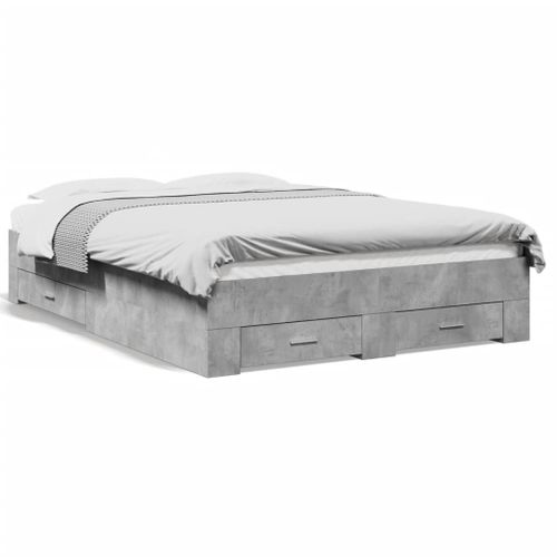 Vidaxl Cadre De Lit Et Tiroirs Gris Béton 140x190 Cm Bois D'ingénierie