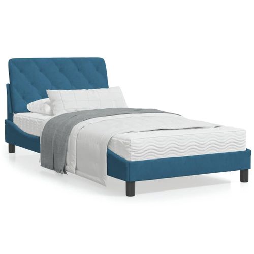 Vidaxl Lit Avec Matelas Bleu 100x200 Cm Velours