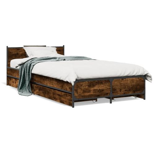 Vidaxl Cadre De Lit Avec Tiroirs Sans Matelas Chêne Fumé 75x190 Cm