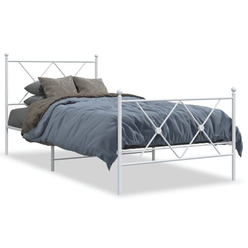 Vidaxl Cadre De Lit Métal Avec Tête De Lit/Pied De Lit Blanc 90x200 Cm