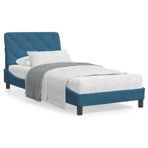 Vidaxl Cadre De Lit Avec Tête De Lit Bleu 80x200 Cm Velours