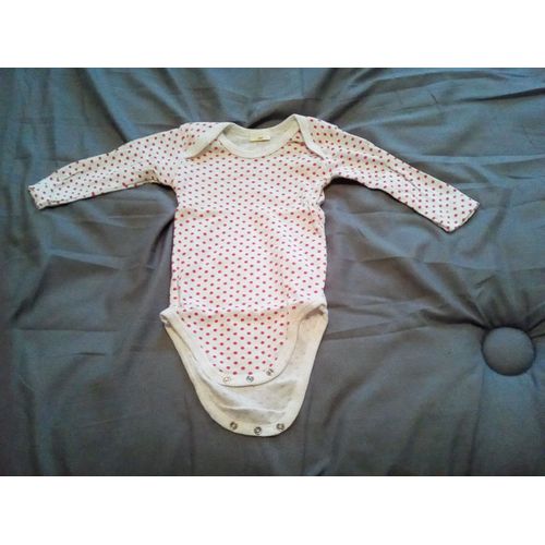 Body Manches Longues 3 Mois Blanc À Pois Rouge