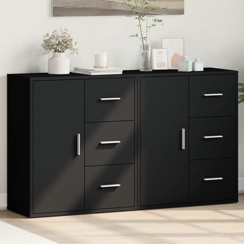 Vidaxl Buffets 2 Pcs Noir 60x31x70 Cm Bois D'ingénierie