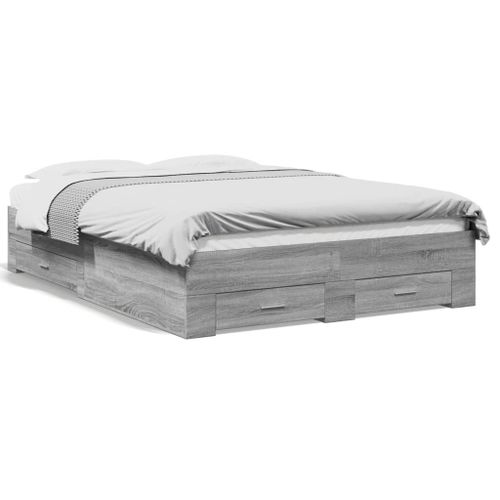 Vidaxl Cadre De Lit Avec Tiroirs Sans Matelas Sonoma Gris 135x190 Cm