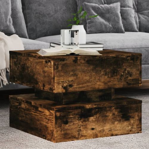 Vidaxl Table Basse Avec Lumières Led Chêne Fumé 50x50x40 Cm
